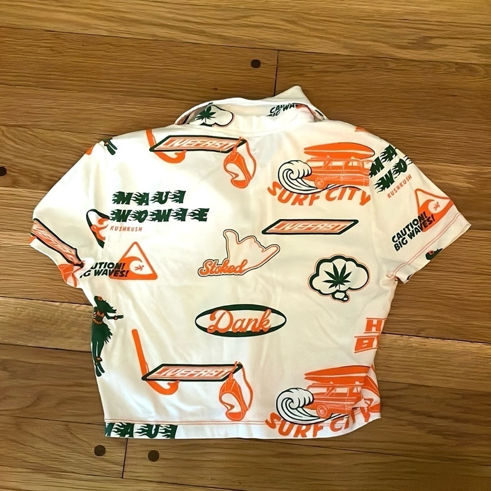 Urban Outfitters Collar Knit Crop Polo Shirt Surf Waves L - Picture 5 of 5